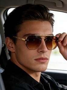 一副男士黑色金色双梁飞行员太阳镜，金属材质，UV400 防晒，奢华驾驶风格太阳镜，自驾旅行款 - 彩色 - 查看 7