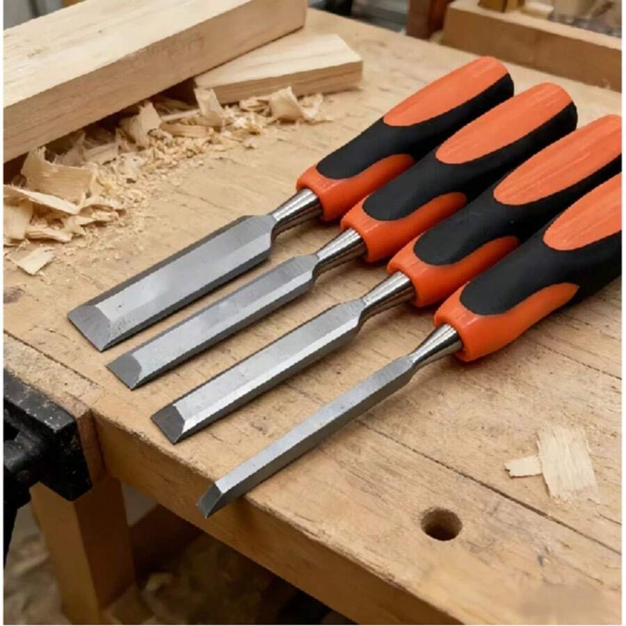 Set Of 4 Woodworking Chisels, Sharp Wood Carving Tools, Alloy Steel Blades - 6/12/19/25mm, For Furniture Repairs And Carpentry Projects, Suitable For Carving And Grooving. - 4pcs - 查看 1