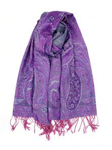 FADZOYLE 1件装奢华双面佩斯利花纹提花羊绒围巾，柔软大号披肩/围巾，可作头巾/罩袍/纱笼/头巾，适合晚礼服，四季皆宜。 - 彩色 - 查看 17