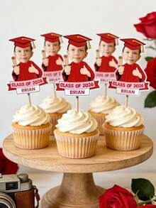 1/10/25/50/100/150pcs Personalized Photo Cake Toppers – Custom Graduates Faces, Customized Graduation Season Photo Ornament, Graduation Commemorative Gift For Her/Him, Fun Custom Toothpick Cupcake Toppers, Graduation Decorations, Unique Party Supplies For Graduation,Weddings, Family Gatherings, And Special Occasions, Warm Gifts For Graduates,Customized Graduation Season Photo Ornament, For Valentine's Day,For Mother's Day,For Birthdays,For Children's Day,For Father's Day,For Graduatio - Multicolor - View 3