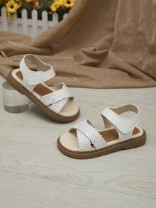 1双白色亮片星星图案幼儿/女童防滑橡胶软底包头凉鞋，公主风平底鞋，适合3-15岁女孩，日常、旅行、派对穿着，2026春夏新款 - 白色 - 查看 4