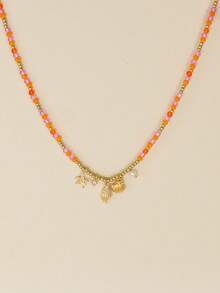 1件简约海星贝壳仿珍珠吊坠项链，搭配人造水晶珠，适合女性日常佩戴、度假、派对、海滩等场合。 - 彩色 - 查看 6