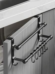 1pc Over-The-Door Towel Rack: Easy To Install, Great For Hanging Towels, Spoons And Utensils. Practical Hook-Style Storage Rack, Designed For Cabinet Doors, Perfect For Keeping Kitchen And Bathroom Organized And Tidy. - Multicolor - View 5
