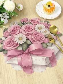 4 Stück Vintage Rose runde Leinen Tischsets, romantische Blumen Tischsets, Hochzeitsparty Zubehör, Jahrestags Dekoration, Frühlings Party Dekoration, Esszimmer Tisch Dekoration, Feiertags Dekoration, waschbare & pflegeleichte Tischsets, Picknick Matten, Küchen Tischsets, Heimdekoration, Essens Zubehör, Frühlings Party Zubehör, Familien Zusammenkunft, Geburtstags Party Dekoration, Outdoor Ess Dekoration, Muttertags Dekoration - Pink - Übersicht 9
