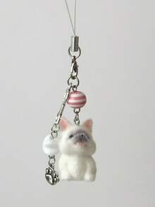1个植绒小狗小猫玩偶包包挂件钥匙扣，可爱泰迪熊女孩礼物，手机挂绳吊坠 - 白粉紅色 - 查看 18