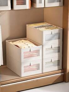 Large Capacity Wardrobe Storage Baskets, Underwear, Socks, Stationery, Miscellaneous Items Storage And Organization, Multi-Functional Home Storage Baskets | Durable Thickened Fabric Storage Boxes, Transparent Visible | Foldable Space-Saving Wardrobe Organizer, Gray / Beige - Multicolor - View 5