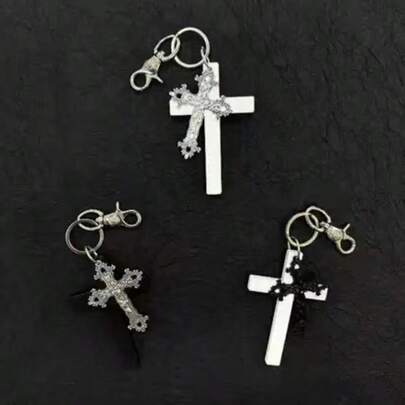 New Y2K Dark Style European And American Popular Cross Pendant Keychain, Gothic Style Keyring For Car, Bag, Gift