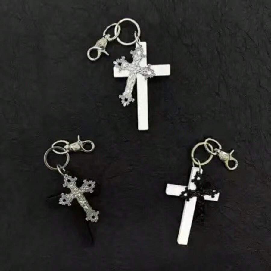 New Y2K Dark Style European And American Popular Cross Pendant Keychain, Gothic Style Keyring For Car, Bag, Gift - Multicolor - View 1