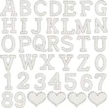 40片白色钻石珍珠贴纸，带背胶，包含26个英文字母A-Z、10个阿拉伯数字0-9和4个心形图案，可用于DIY服装、布料和背包。 - 多色 - 查看 1
