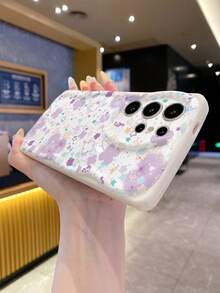 1pc Fashion Purple Four-Leaf Clover Plant Element Pattern White Cream Ripple Thick Anti-Drop Precision Hole Lens Protective Phone Case Compatible With IPhone 17/17 Pro/17 Pro Max/17 Air/16/11/16 Pro/16 Plus/16 Pro Max/16e/15 Pro Max/13/14/12/11/7G/8P, Galaxy A3/12/13C/NOTE12 4G/NOTE13, A16/A17/A18/A57/A58/A78/A98/A60/A3X 4G, Y20/Y21/Y36 - White - View 6