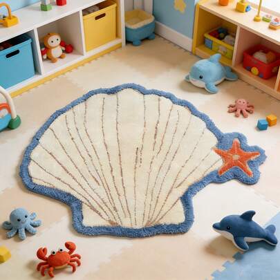 Thảm trang trí hình vỏ sò chủ đề đại dương mùa xuân, gồm 1 chiếc, với họa tiết vỏ sò và sao biển, trang trí phòng dễ thương. Thảm trang trí trong nhà và ngoài trời, trang trí phòng ngủ, thảm nhỏ, thảm trải sàn, trang trí nhà cửa, thảm phòng khách, thảm nhỏ phòng khách.