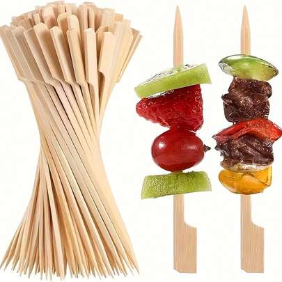 20/50/100/200pcs Bamboo Skewers, Disposable Fruit Picks, Party Supplies, 3 Size Options, Suitable For Oden, Spicy Hot Pot, BBQ, Fruit, Burger, Sushi, Snacks, Great For Birthday Party, Wedding, Mother's Day, Outdoor Picnic