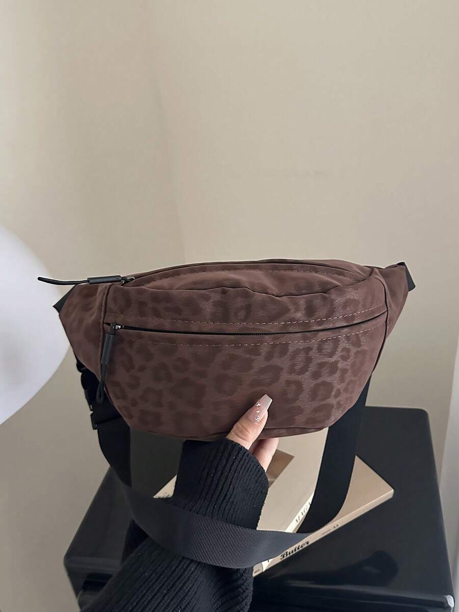 Fashionable Printed Women's Chest Bag, New Leopard Print Waist Bag, Large Capacity Commuter Crossbody Bag - Coffee - View 1