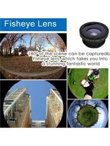 1pc Black 3-In-1 Wide Angle Fisheye Lens, Magnifier, 180° Fisheye, Wide Angle Macro Selfie Lens, Made Of Aluminum Alloy Body + Acrylic Lens, Good Light Transmittance, Polished Surface, Lightweight - 3-in-1 Camera - View 6