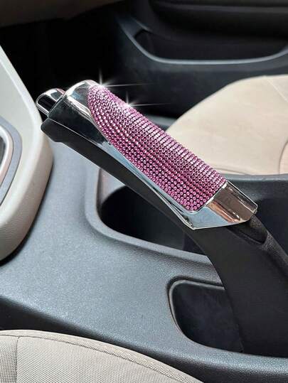 1pc Rhinestone Decorated Car Handbrake Cover, Women's Car Accessories, Purple Car Decor