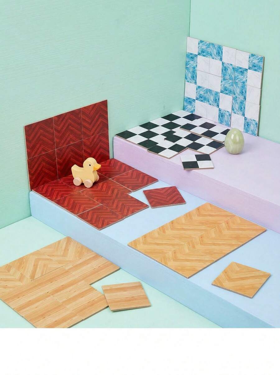 POKOJA LAND 9入組娃娃屋微型木質地板：1:12 比例模型30X30MM廚房、餐廳、浴室場景DIY裝飾配飾 - 彩色 - 查看 1