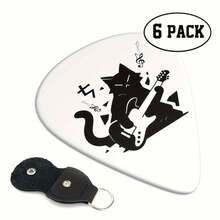 6pcs Guitar Pick Set With Pouch - 0.46/0.71/0.96mm Thickness Options, Cute Cat Themed Instrument Accessories, Ukulele, Bass, Electric Guitar Picks, Gift For Music Lovers, Vibrant Design - Black - View 1