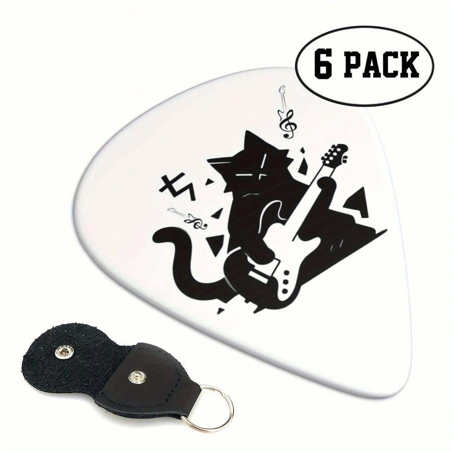 6pcs Guitar Pick Set With Pouch - 0.46/0.71/0.96mm Thickness Options, Cute Cat Themed Instrument Accessories, Ukulele, Bass, Electric Guitar Picks, Gift For Music Lovers, Vibrant Design - Black - View 1