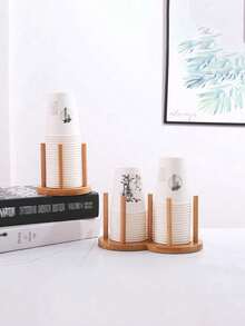 1个圆形双圈心形竹木杯架，纸杯收纳架 - 查看 1