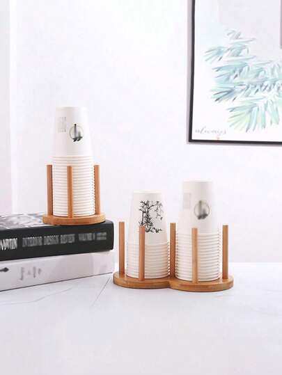 1pc Round Double Circle Heart Bamboo & Wood Cup Holder, Paper Cup Organizer