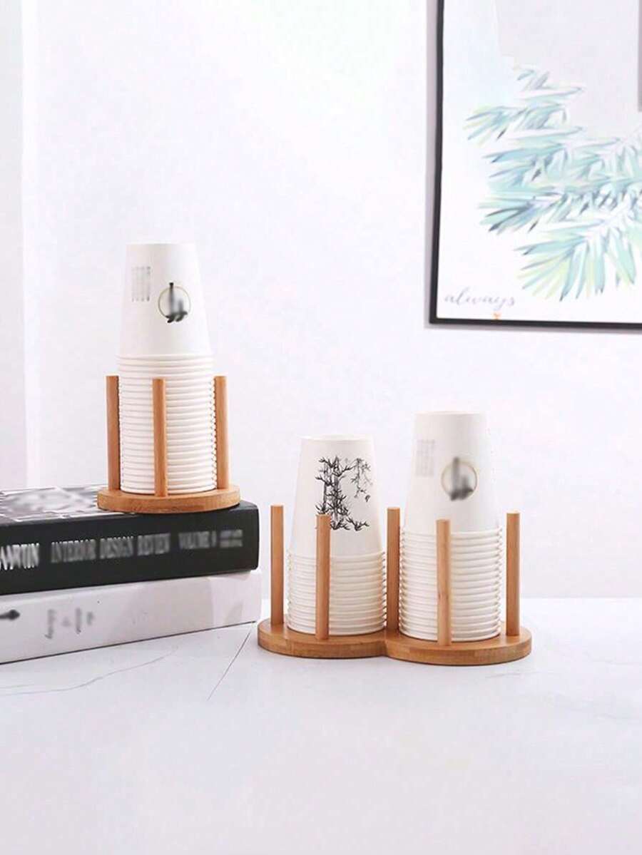 1个圆形双圈心形竹木杯架，纸杯收纳架 - 查看 1