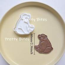 卡通动物熊饼干模具 塑料3D北极熊可按压饼干模具 饼干印章 厨房烘焙用具 - 白色 - 查看 7