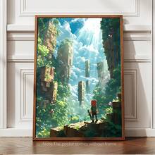 Imprimeu 2D fără ramă pe pânză - Peisaj Pixel Art, Decor de perete colorat cu lumea jocurilor pentru sufragerie, dormitor, birou, sufragerie - Cadou ideal, Artă în dormitor, Stil de animație, Design Pixel - Multicolor - Vizualizare 8