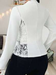1pc Casual Daily Commute Versatile Lace Patchwork Stylish Cardigan Jacket - White - View 3