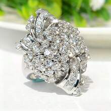 1枚奢华全镶钻不规则形状戒指，适合女士日常佩戴 - 銀色 - 查看 3