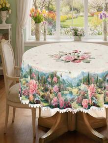 1 chiếc khăn trải bàn tròn họa tiết hoa dại, phong cách hoa đồng quê, chất liệu polyester bền chắc, trang trí bằng những chú bướm đầy màu sắc, các loài hoa kết hợp và họa tiết cuộn cổ điển, có thể tái sử dụng và không phai màu, phù hợp cho trang trí mùa xuân, Ngày của Mẹ, đám cưới, tiệc brunch, sinh nhật và bữa ăn gia đình. - 001 - Xem 4