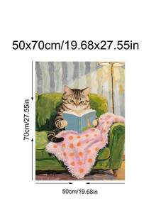 1件現代貓咪閱讀壁畫，舒適貓咪插畫海報，奇幻動物藝術，節日禮物，適用於臥室、客廳、廚房，牆面藝術，牆面裝飾，家居裝飾，房間裝飾，畫布壁畫，海報，附框壁畫，可選框 - A - 查看 13
