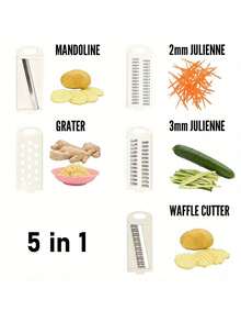 多功能蔬菜切碎器，8合1多功能切片器，厨房食品切割器，配备5种刀片，可切片、切丝、刨丝 - 非常适合处理土豆、黄瓜、胡萝卜、生姜等蔬菜。 - 彩色 - 查看 5