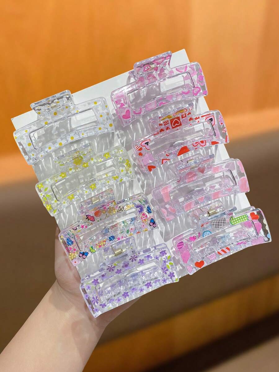 4/8pcs Colorful Flower & Heart Shaped Small Hair Clips/Pins, Elegant & Cute, 2.5 Inch, Suitable For Ponytail, Spring/Summer Beach Vacation, Women Hair Accessories, Women Gift Summer Beach Claw Clips Vacay Hair Claws,Holiday,Travel,Festival,Party