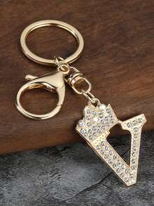 1pc Fashion Zinc Alloy Rhinestone Letter Keychain, Elegant Charm For Bag/Backpack - Perfect Gift Car Accessories Bag Charm School Cute Goth Y2k - Gold - View 37