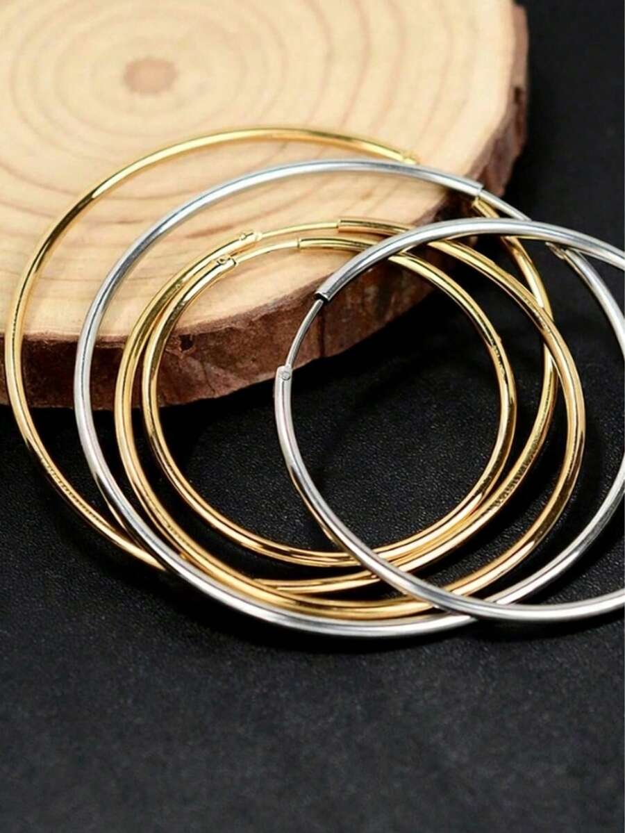 1 Đôi bông tai thép không gỉ cổ điển 30/40/50/60/70mm, Unisex, phong cách Punk, bông tai trơn nhẵn, lớn hoặc nhỏ, bắt mắt, trang sức vàng Millennium, trang sức nữ, phụ kiện đi biển mùa hè, phụ kiện ngày lễ cho nữ, bông tai vòng bạc, bông tai vàng, quà tặng Ngày của Mẹ, quà tặng cho bạn bè nữ - vòng tròn - Xem 1