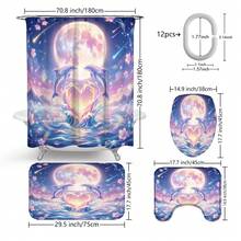 1pc/4pcs Magical Cartoon Dolphin & Crescent Moon Pattern Bathroom Decor Shower Curtain Set, Free 12 Hooks Included, Elegant Holiday Atmosphere, Bathroom Mat, U-Shaped Floor Mat And Round Toilet Mat, Suitable For All Scenarios Bathroom Set - C - View 9