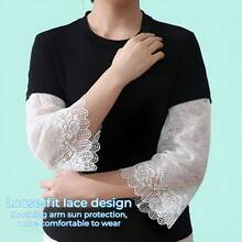 1 par de mangas protectoras de encaje con estampado floral, calentadores de brazo elegantes y transpirables de nailon, mangas protectoras del sol de estilo femenino para viajes y festivales - Estilo de encaje - Ver 4