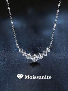 1pc Elegant Luxury 925 Sterling Silver 0.7ct Moissanite Smiling Face Necklace, Suitable For Women's Daily Wear, Party, Vacation, Mother's Day, Wedding Season, Bridesmaid Gift, Wedding Anniversary Jewelry Gift - Silver - View 5