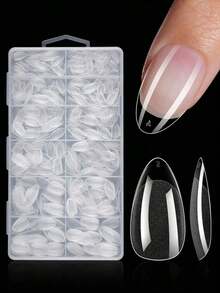 [Bestseller]120/240Pcs Short Almond Nail Tips Soft Gel Gelly Nail Tips Half Matte Full Cover Nail Tips Acrylic Pre-Filed Press On Nail Tips Nail Extension Home Manicure Press On Nails Nail Supplies - 無色 - 查看 8