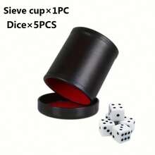 1个带盖PU皮革骰盅，绿/红内衬，静音骰子棋盘游戏（含5颗骰子），静音皮革骰盅套装 - 彩色 - 查看 10