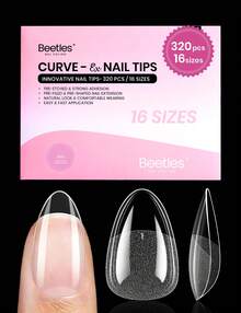 Beetles Gel Nail Tips Curve Etch-X, Half Matte Full Cover Soft Acrylic Press On Nail Tips, Easy DIY Nail Extension, Salon Art For Curved & Natural Nail Beds - 320Pcs Short Almond (Curve-EX Nail Tips) - 查看 1