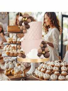 32个球形蛋糕装饰插签，彩色球形蛋糕装饰，珍珠球，纸杯蛋糕装饰，生日派对装饰，深棕色、浅棕色、白色、金色（请在安装白色管子后使用。球形表面不应接触蛋糕。） - 咖啡色 - 查看 4