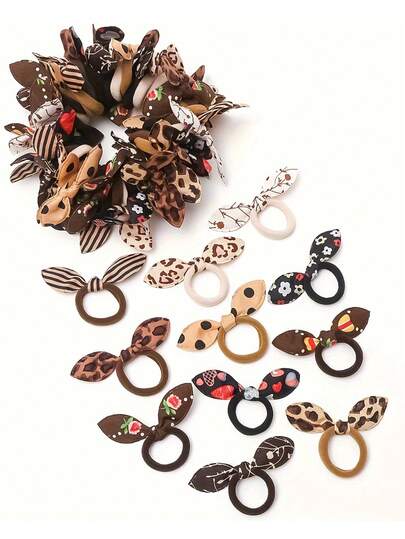 50pcs/Set Cute Cartoon Rabbit Ear Decor Hair Scrunchies, Suitable For Easter Wear
