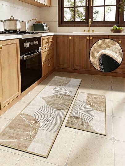 【热销！】1 件装柔软橡胶亚麻厨房地垫，3.5 毫米厚，现代简约与侘寂风格，不对称色块和抽象线条图案，吸水易清洁，亚麻表面，海绵中间层，橡胶底，适用于厨房地毯、厨房装饰、婚礼装饰、家居装饰、浴室地垫、玄关地垫、洗衣房地垫、走廊地毯、客厅地垫等。