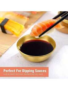 1/5/10/20个装 3.23英寸不锈钢酱油碟，迷你单碟圆形调味碟，寿司蘸酱碗，小吃碟，奶油碟，番茄酱芝士碟，可用洗碗机清洗，金色 - 金色 - 查看 9