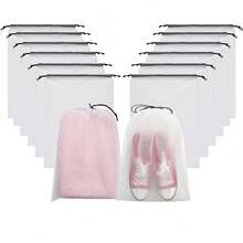 6/12/24Pcs Clear Waterproof Shoe Bags For Travel - Reusable Drawstring Shoe Organizers For Suitcase, Gym, Vacation - Travel Essentials For Women & Men (15.7"X11.8"/40x30cm) - View 1