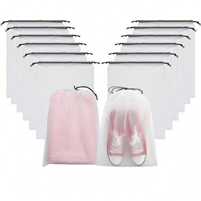 6/12/24Pcs Clear Waterproof Shoe Bags For Travel - Reusable Drawstring Shoe Organizers For Suitcase, Gym, Vacation - Travel Essentials For Women & Men (15.7"X11.8"/40x30cm)