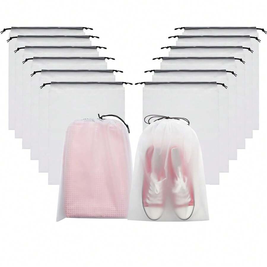 6/12/24Pcs Clear Waterproof Shoe Bags For Travel - Reusable Drawstring Shoe Organizers For Suitcase, Gym, Vacation - Travel Essentials For Women & Men (15.7"X11.8"/40x30cm) - View 1