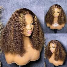 Uveous Highlight Curly Short Bob Wigs 4/27 Color 13x4 Lace Frontal Wigs Deep Wave Vietnam Human Hair Full Frontal Bob Wig Ombre Color - SP4/27 - 查看 2