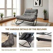 Oversized Papasan Rocking Chair With Thick Cushion – Indoor Outdoor Lounge Rocker Patio, Balcony & Living Room - Xám - Xem 3
